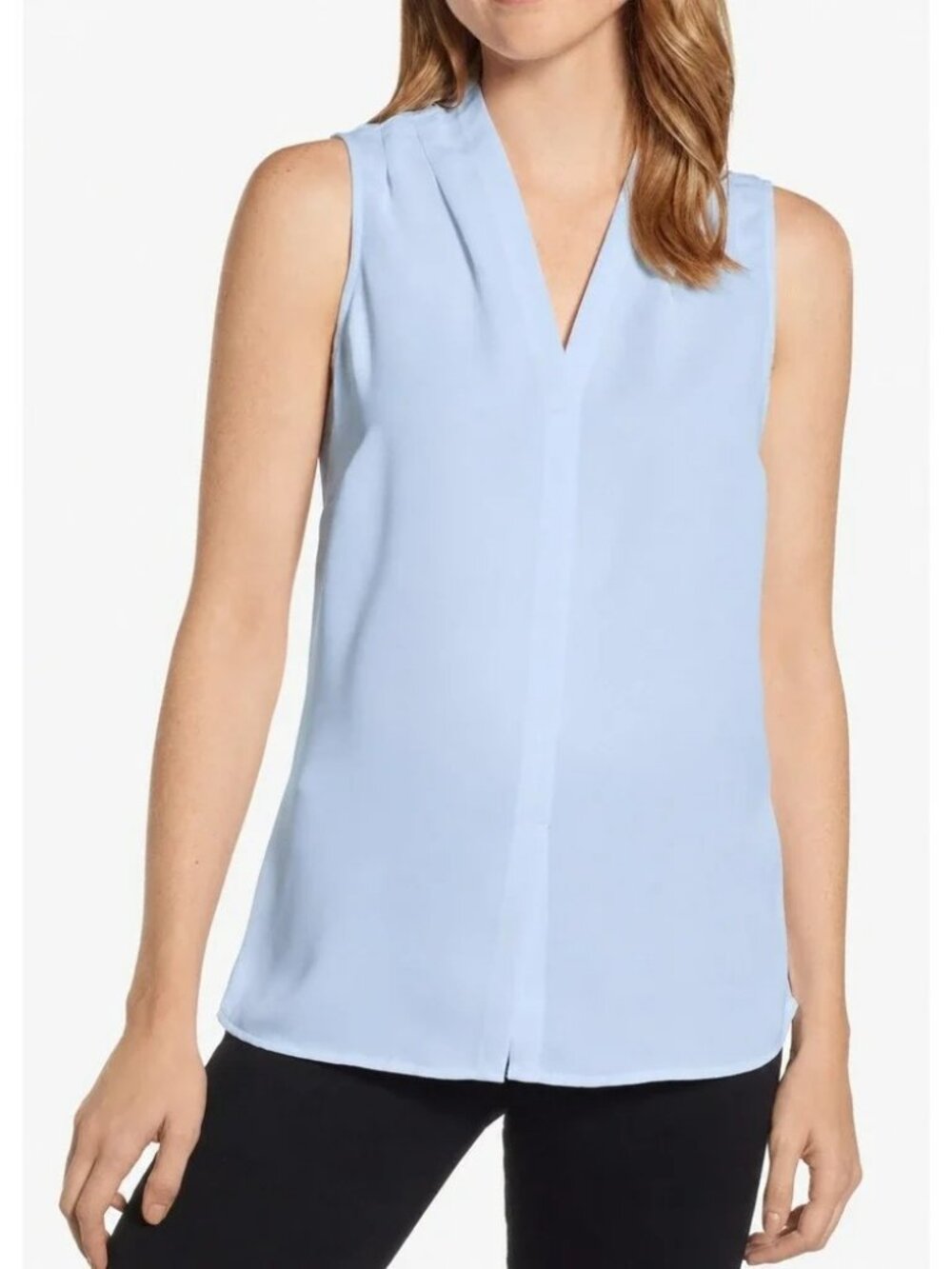 Nic + Zoe Light Sky Blue Pleated V-Neck Sleeveless Top